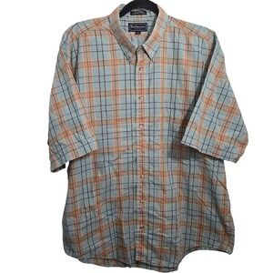 Vtg Burberrys of London Men XL Plaid Button Down Shirt Short Sleeve Orange Green
